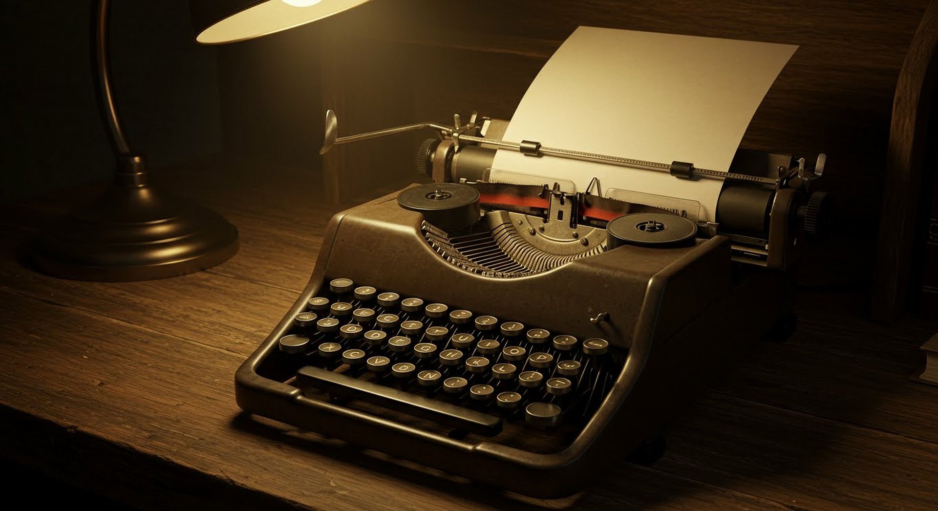 Classic typewriter with retro keys and paper